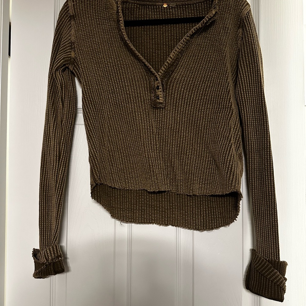 Ribbed Brown Long Sleeve Top